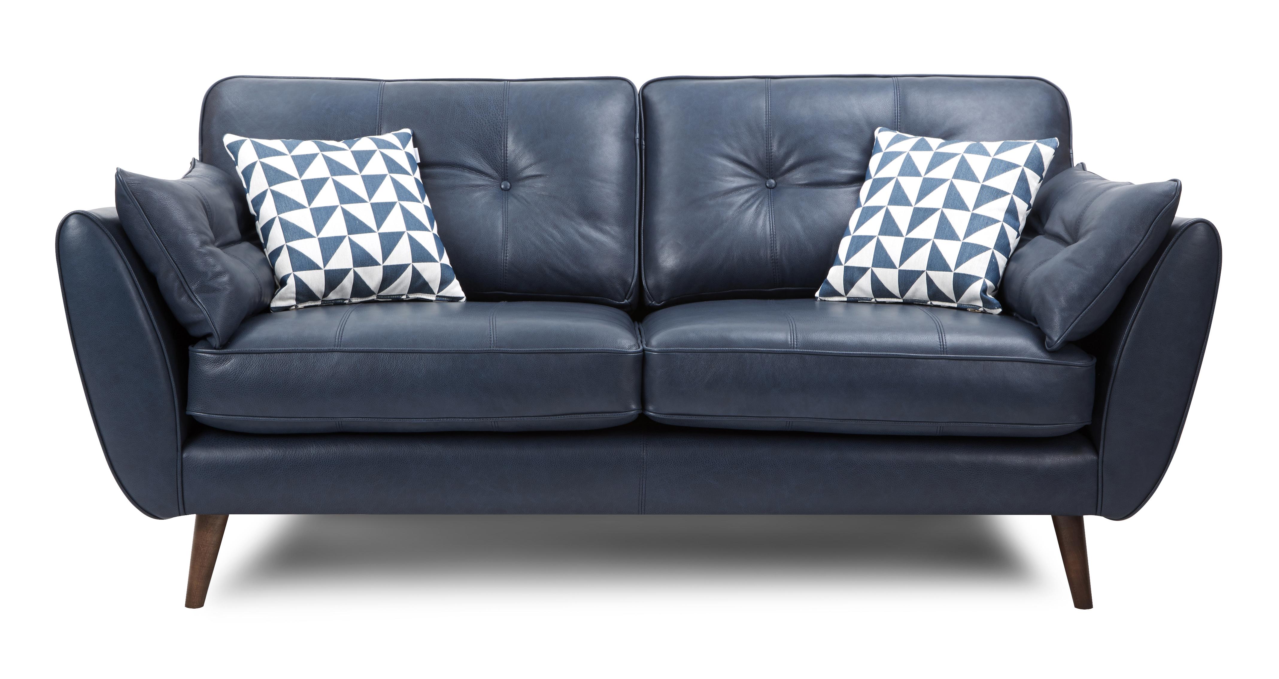 blue leather 3 seater sofa