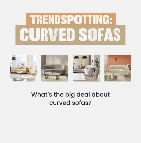 a selection of curved sofas within different living room settings