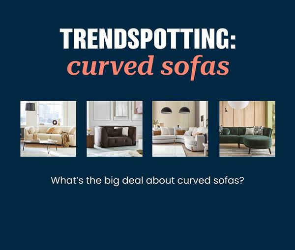 a selection of curved sofas within different living room settings