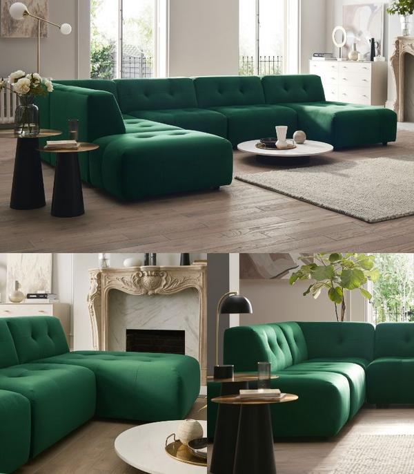 Green leather sectional deals couch