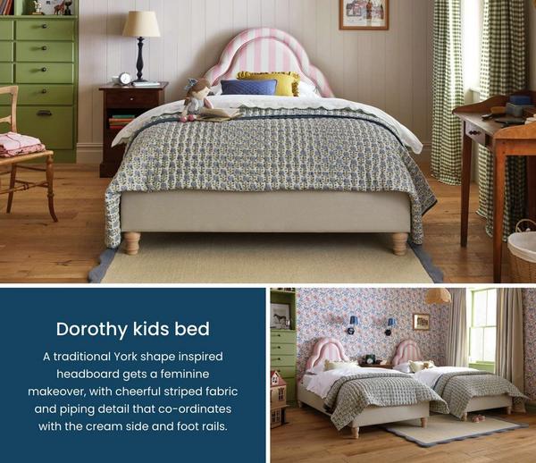 2 single beds and double bed in a cottage style childs bedroom