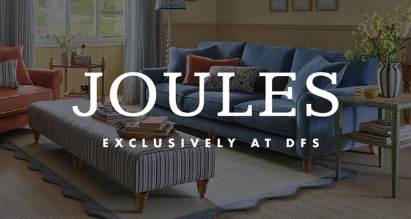 A banner featuring the Joules logo, and a red and blue sofa