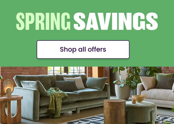 spring savings banner featuring a room set