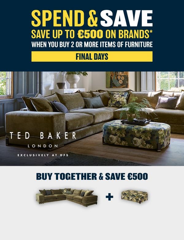 A large green corner sofa with accompanying floral footstool
