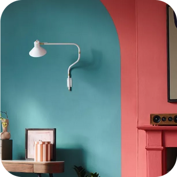 a teal and pink painted wall