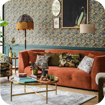 curved orange sofa