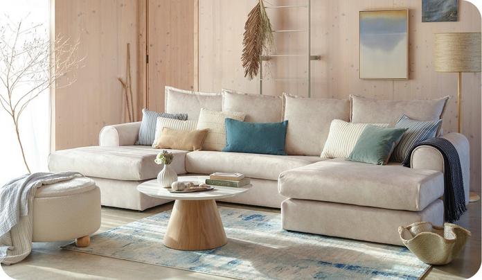 large cream u shaped sofa