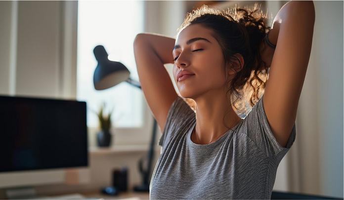 Person stretching at a desk
