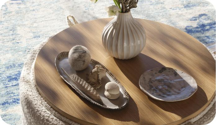 circular footstool with wood top