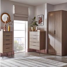 Bedroom with brown wardrobe and drawers