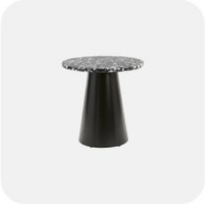 Black Round Table with black and white marble effect top