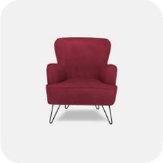 Red accent chair with black metal legs