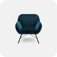 Blue accent chair with black angled leg