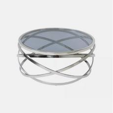 round coffee table with glass top and chrome frame