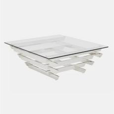 square coffee table with glass top and steel frame