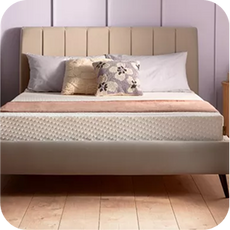 cream bed frame with mattress