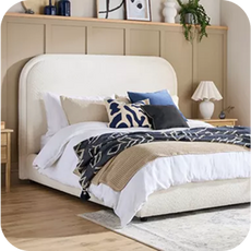 cream bed frame with mattress