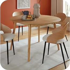 round wooden dining table with padded seats