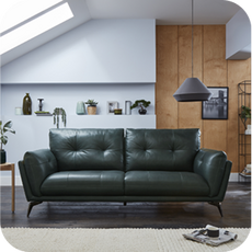 green leather sofa