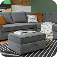 grey corner sofa and footstool