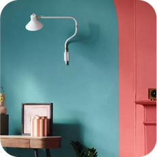teal and red contrast painted wall