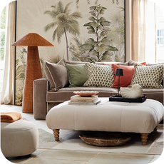 a light brown velvet sofa