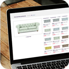 a laptop screen with an image of a sofa in various colours