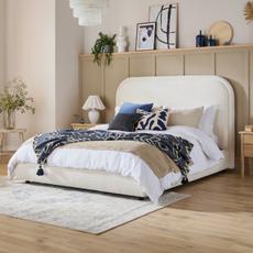 cream boucle bed