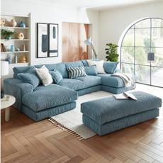 home cinema room Rest Large Double Ended Chaise Sofa and large footstool in sky cord