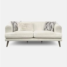 cream sofa with black and white pattern cushions