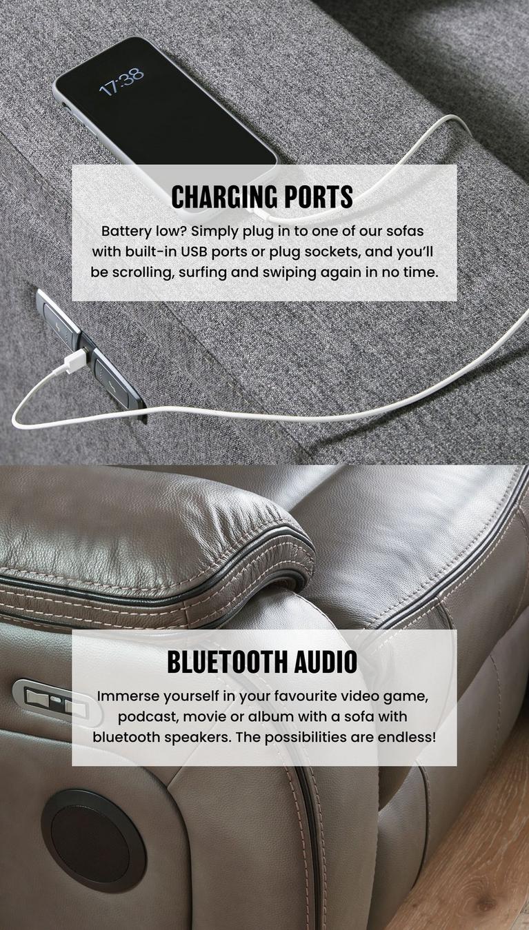Mobile phone being charged with charging ports and large bluetooth speakers