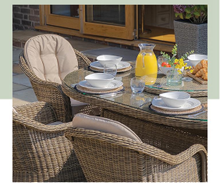 Garden table and chairs with food