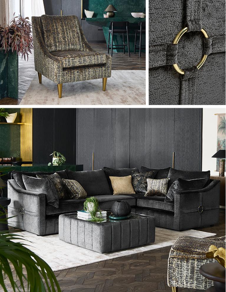 collage of the Amanda Holden Olivier sofa