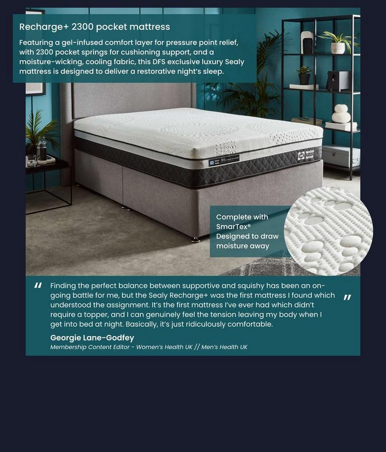 white mattress with a black trim sitting on a grey bed frame in a teal room