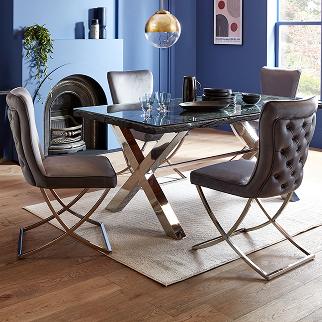 Grey fabric dining chairs