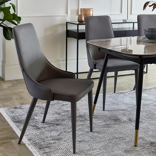 grey leather dining chairs