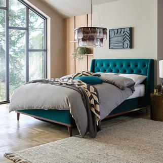 Teal velvet button back French Connection ottoman bed frame