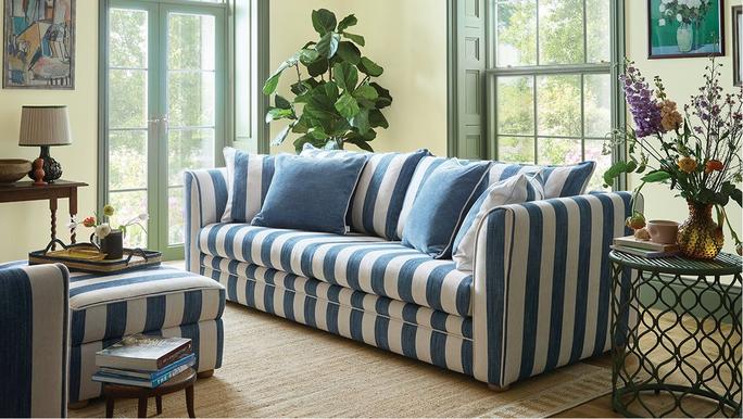 joules porthleven sofa in white and blue stripe