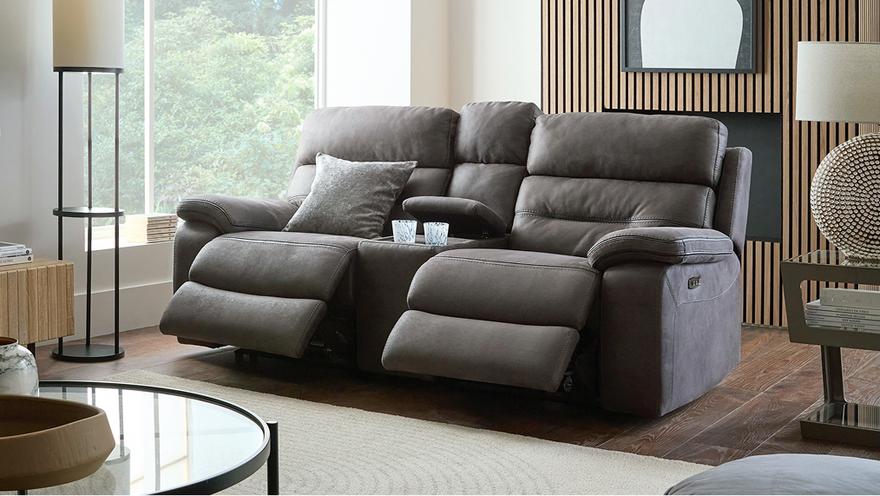 brown faux suede reclined cinema sofa