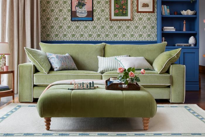 Joules Gilmorton sofa in green with white piping