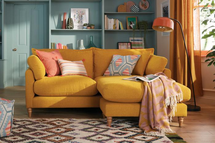 Joules Hallaton sofa in Red yellow with chaise end