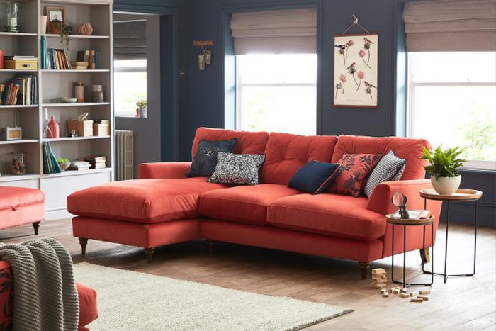 Joules Patterdale sofa in Red with with chaise end