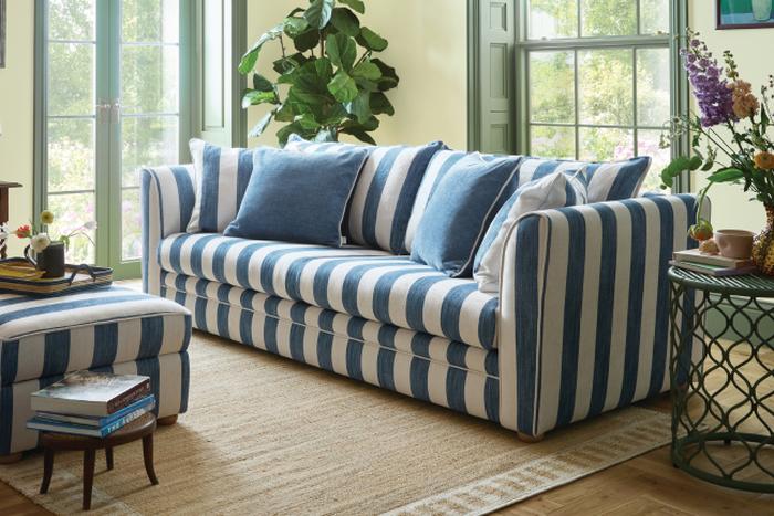 Joules Porthleven sofa in blue and white stripe