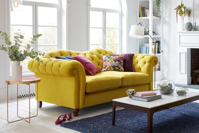 Joules Windsor chesterfield sofa in yellow velvet
