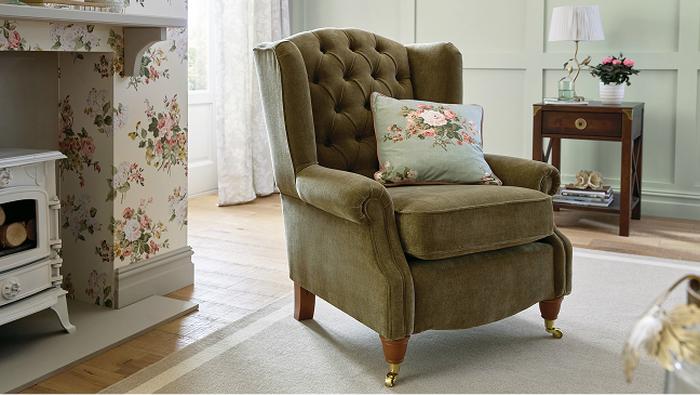 olive green Laura Ashley wingback chair 