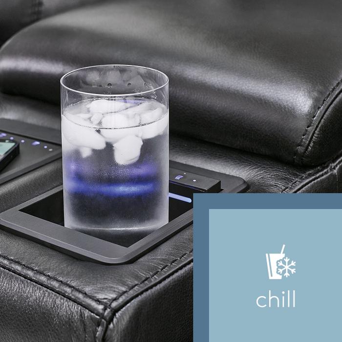 glass of iced water in a cupholder