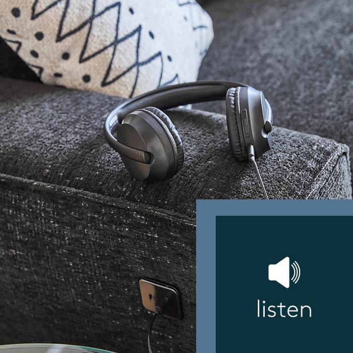 Headphones on a sofa arm