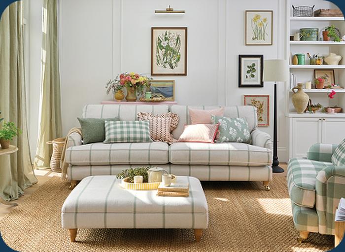 Cream and sage striped sofa 
