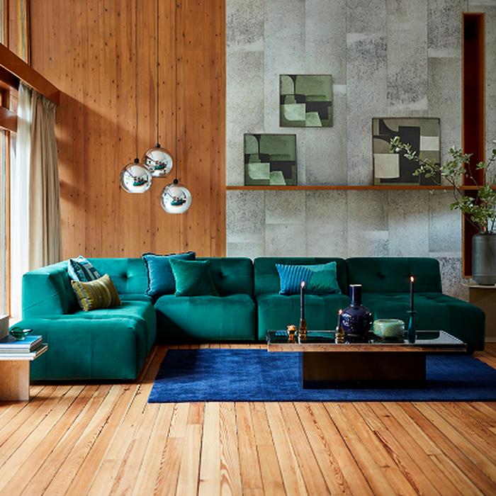 Teal velvet corner sofa
