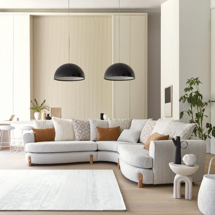The Platinum Collection Bellino pillow back boucle corner sofa in Cream and Toffee Combination